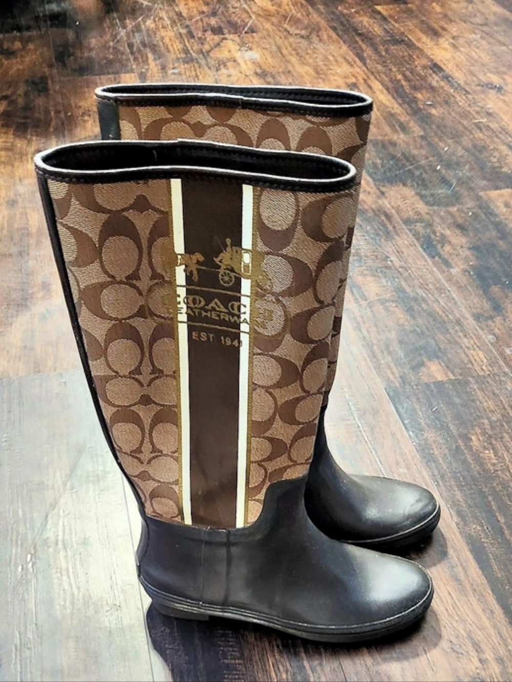 Coach Pammie Signature Rain Boot Women's Brown & Black Rain Boots